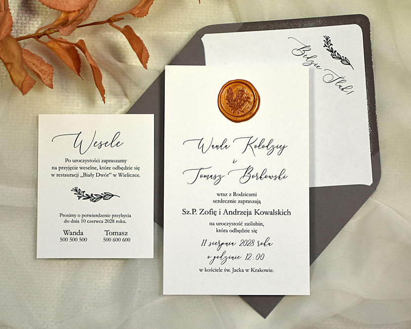 eleganckie zaproszenia ślubne z lakiem